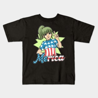 Merica Anime Girl Otaku USA Flag Patriotic Kids T-Shirt